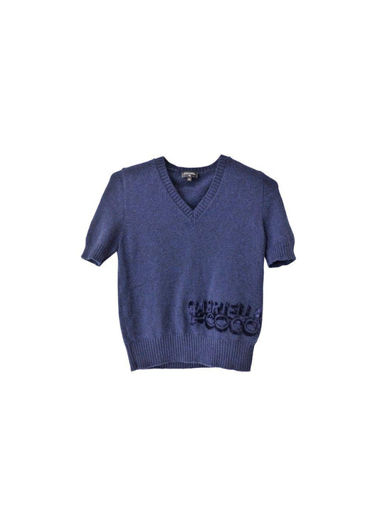 Navy cashmere Coco Gabrielle logo short sleeve jumper