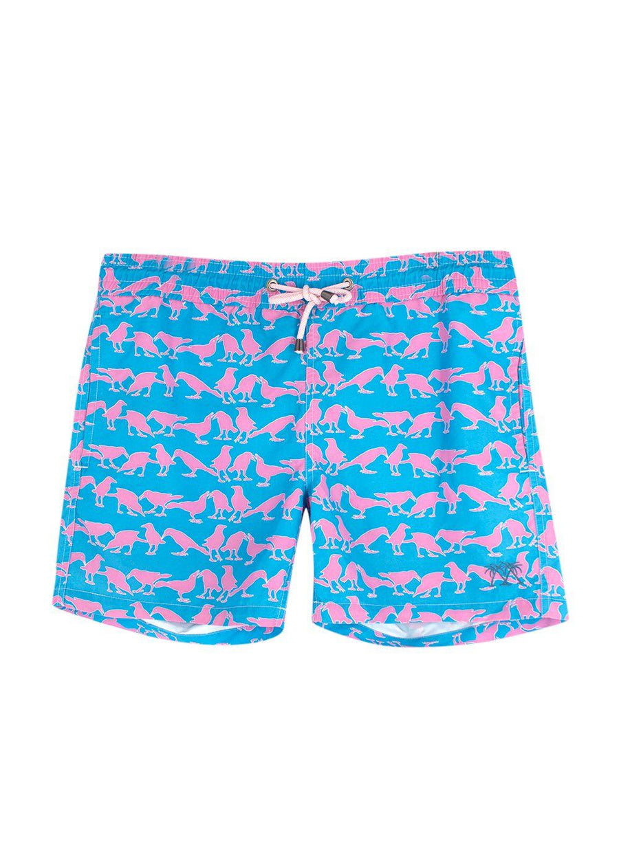 Pink House Mustique Blue and Pink Bird-print Shorts