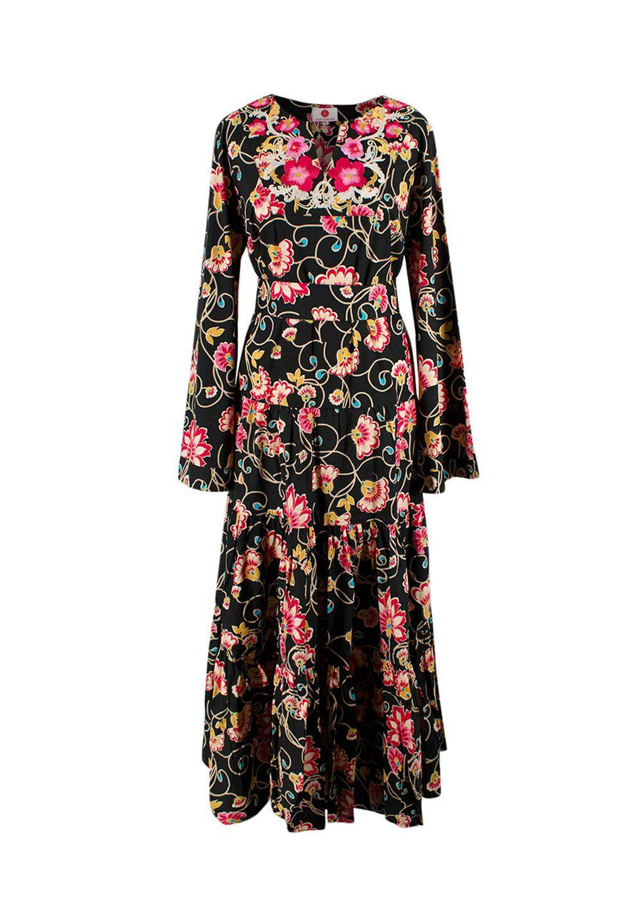 Elegant Embroidery Black Floral Embroidered Kaftan