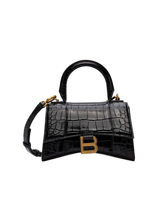 Black Croc XS Hourglass Top Handle Bag