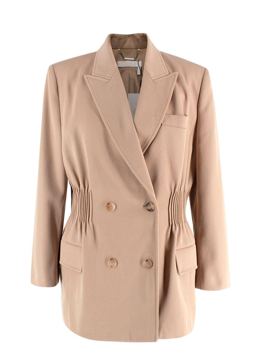 Chloe Beige Double Breasted Cinched Waist Blazer