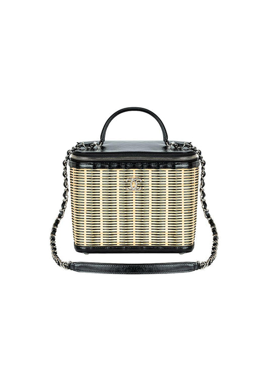 black lambskin & natural rattan Vanity Case bag