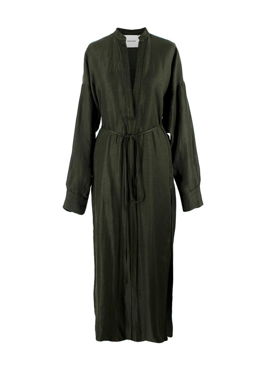 Bondi Born Notched-Neck Khaki Maxi Dress