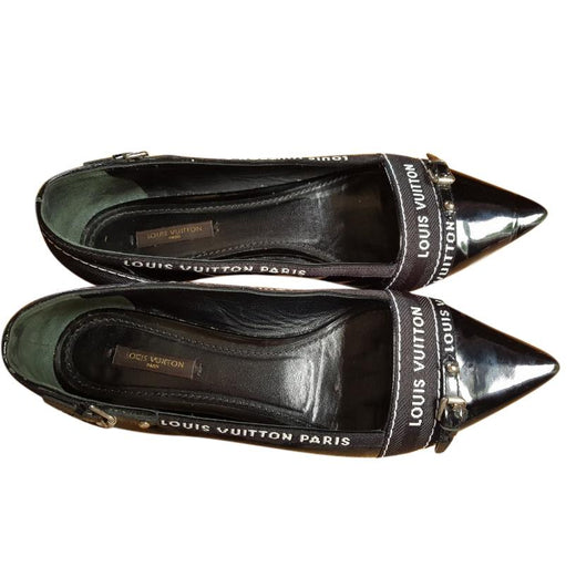 Louis Vuitton Black Logo Strip Pointed Toe Ballerinas