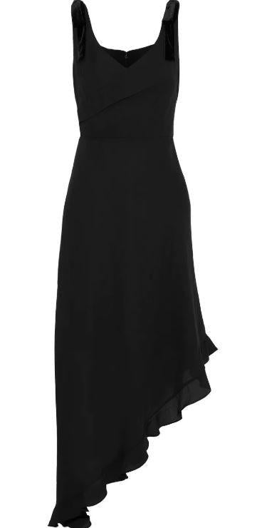 Mikael Aghal Asymmetric black crepe de chine midi dress