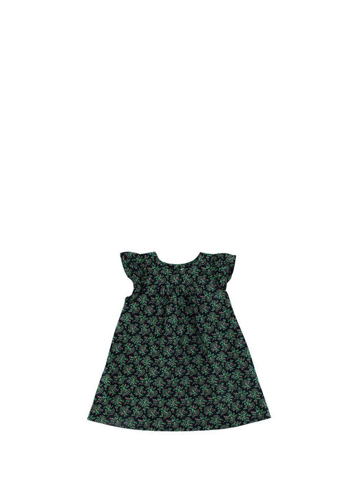 Black & Green Leaf Print Cotton Tunic Dress
