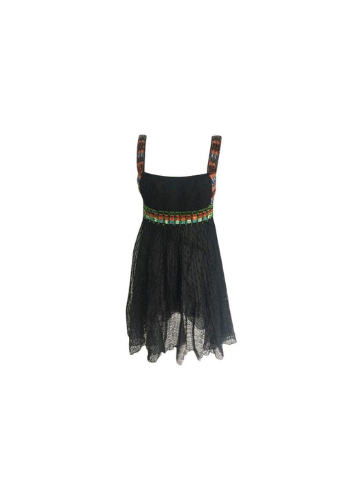 black crochet pleated beaded dress, UK 8-10