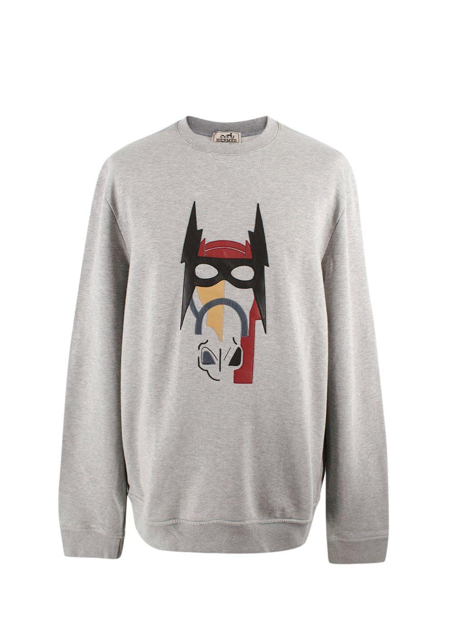 Hermes Grey Crewneck Jumper with Leather Detailing