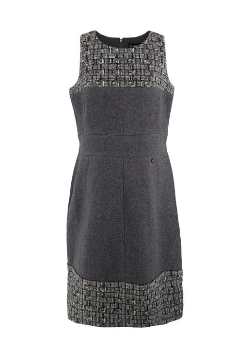 Chanel Grey Tweed Sleeveless Shift Dress
