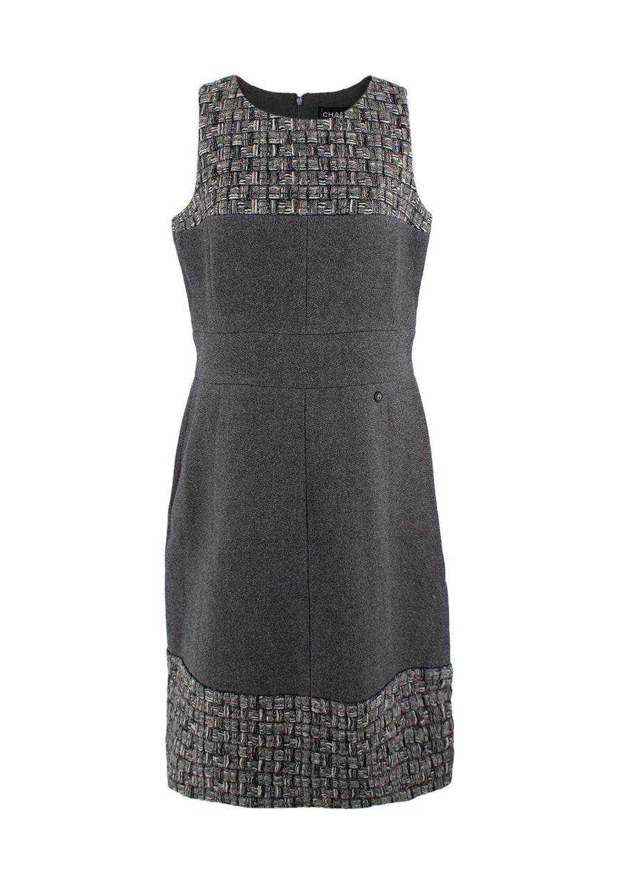 Chanel Grey Tweed Sleeveless Shift Dress