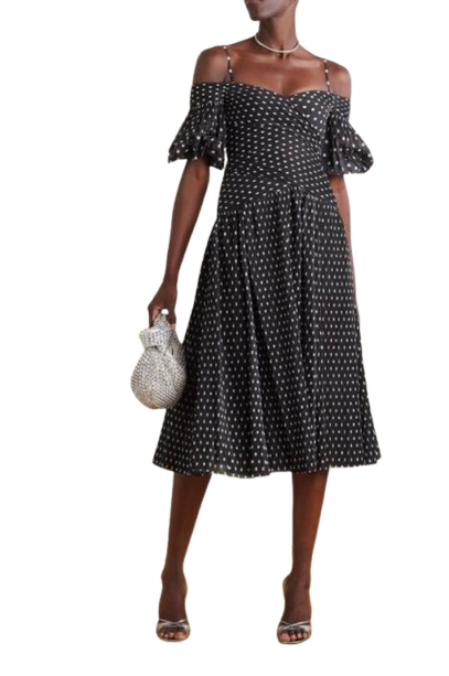 Zimmermann Off The Shoulder Black Polka Dot Midi