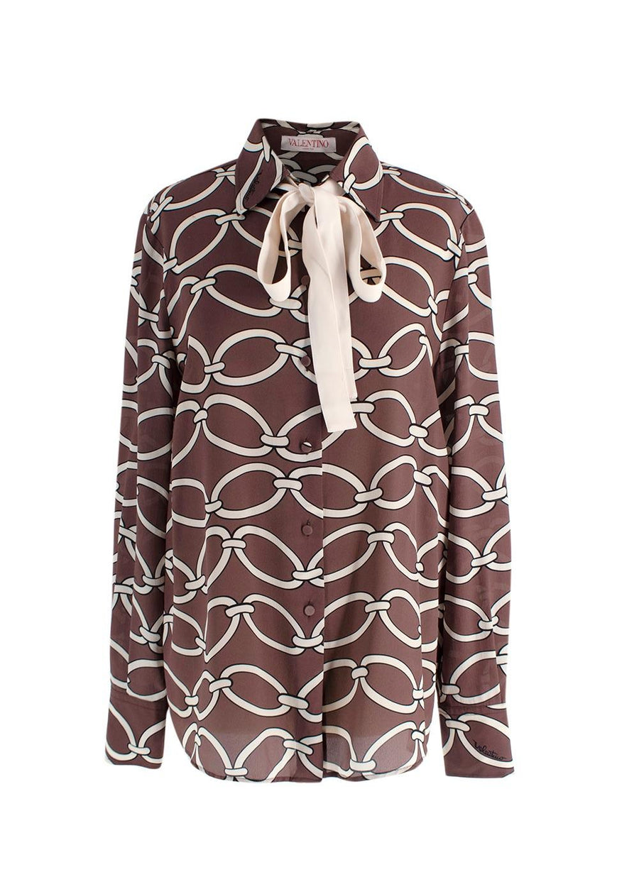 Valentino Brown Chain Print Silk Shirt