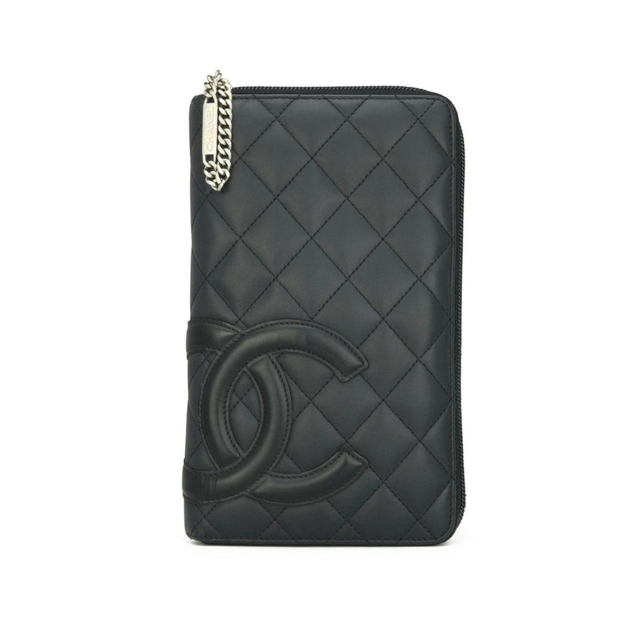 Chanel Black Lambskin Cambon Long Zip Wallet