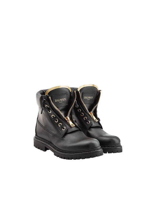 Black leather zip combat boots