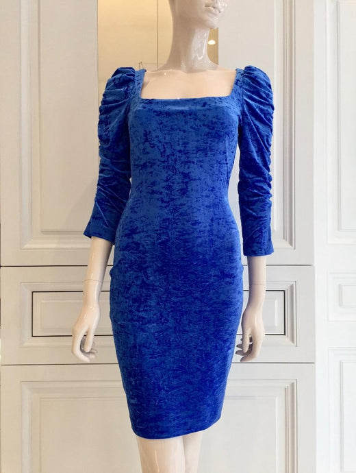 French Couture Electric Blue Panne Velvet Dress