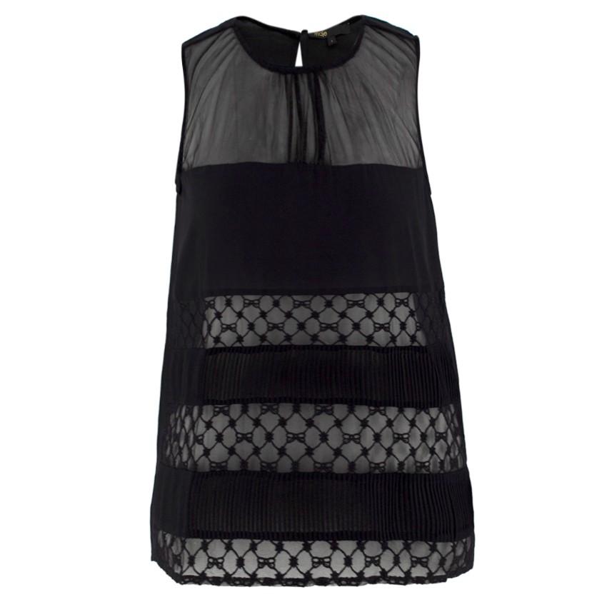 Maje Black Lace Panel Silk Top