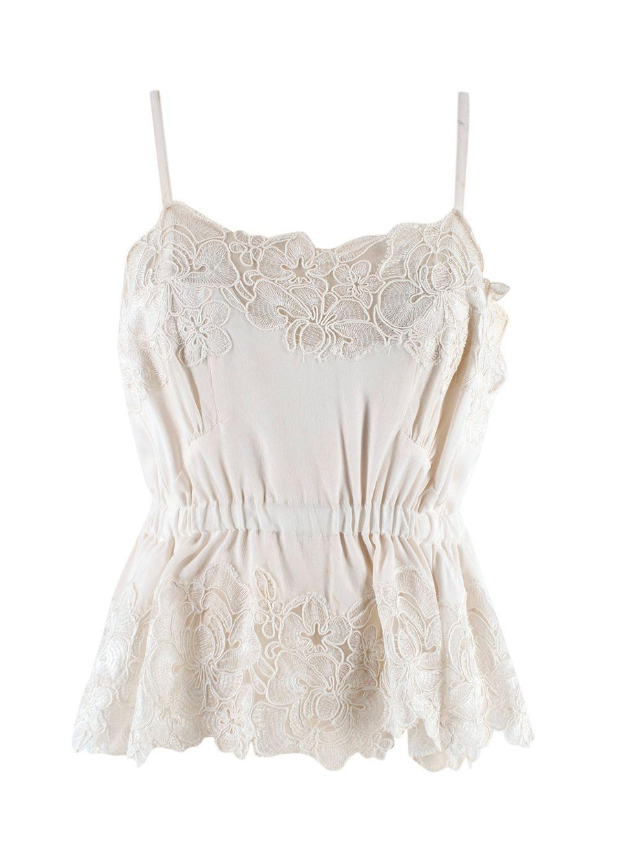 Ermanno Scervino Ivory Floral Lace Silk Cami Top