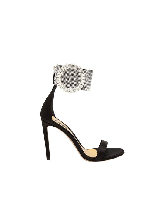 Black satin & crystal heeled sandals