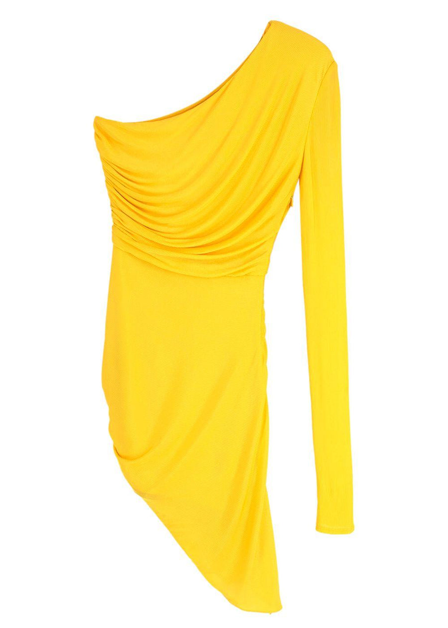 Alexandre Vauthier asymmetric yellow short dress