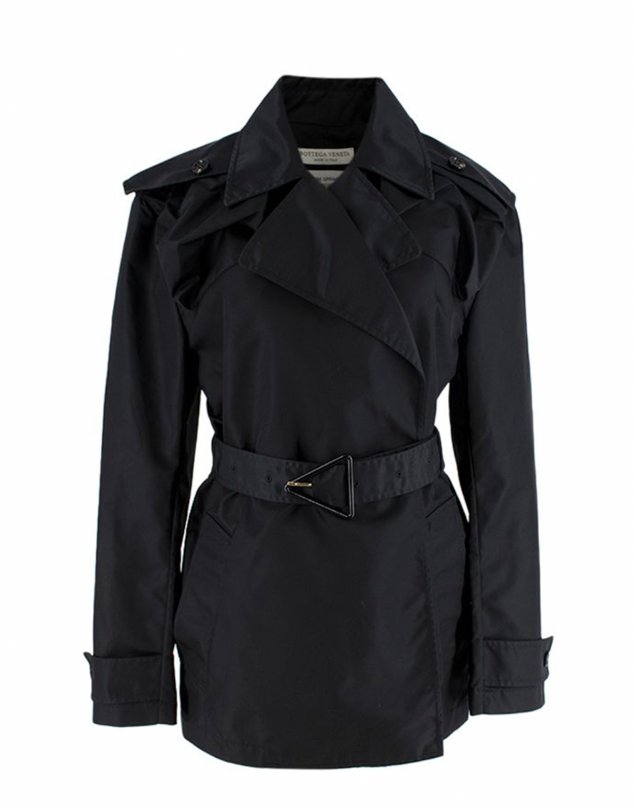 Bottega Veneta Black gabardine short trench coat