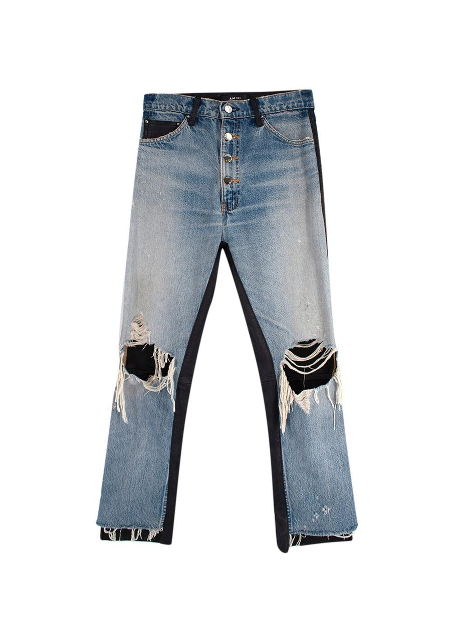 Combo Black Leather & Distressed Denim Jeans