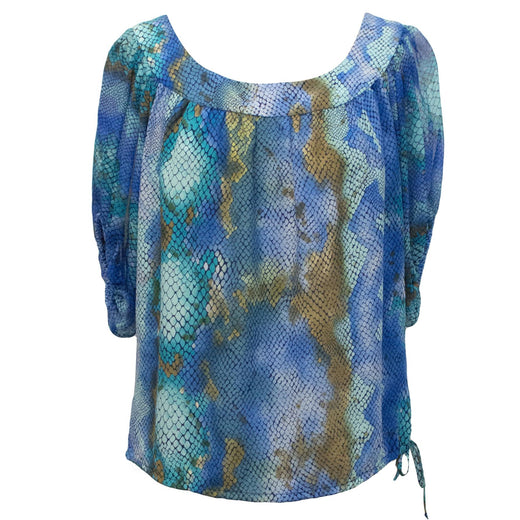 Single Aqua Blue Print Silk Top