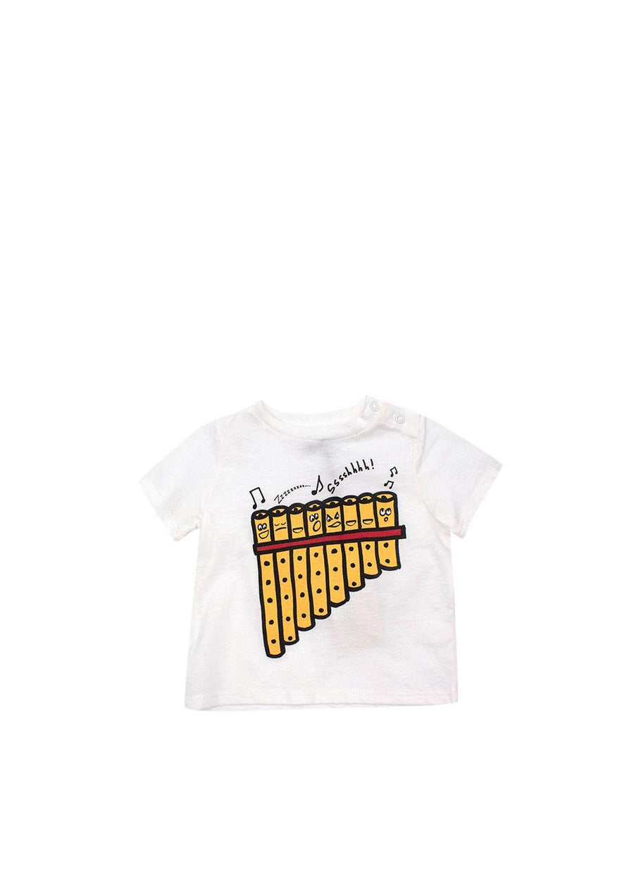 Kids 3-6m White Cotton Pan Pipes T-Shirt