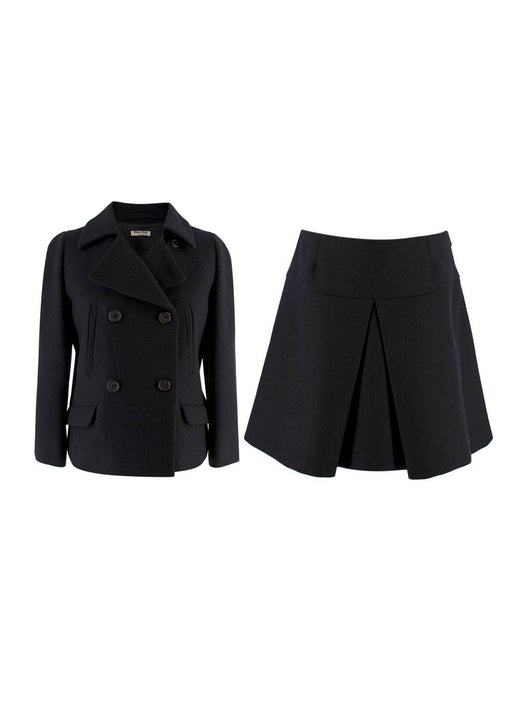 Miu Miu Black Wool Blend Double Breasted Jacket & A-line Mini Skirt