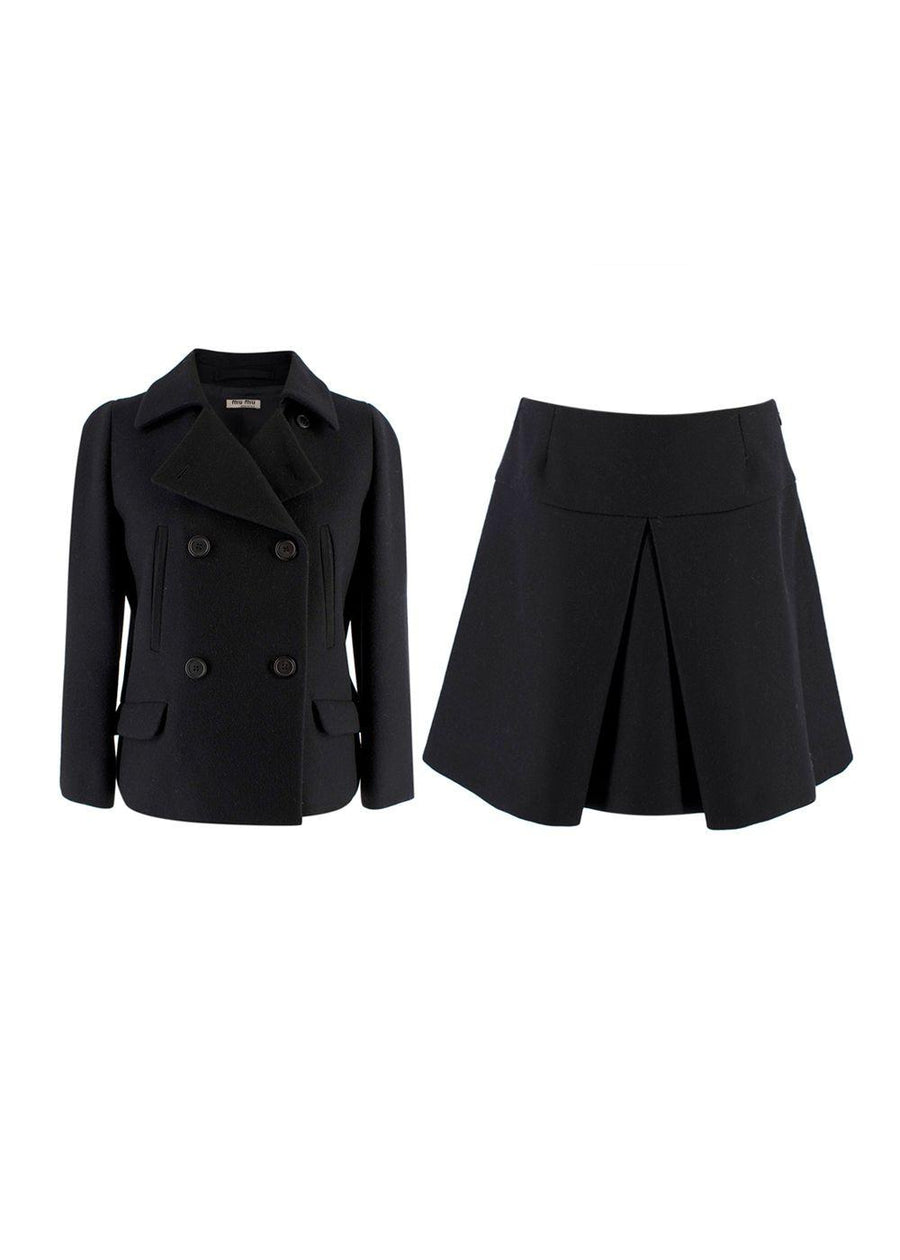 Miu Miu Black Wool Blend Double Breasted Jacket & A-line Mini Skirt