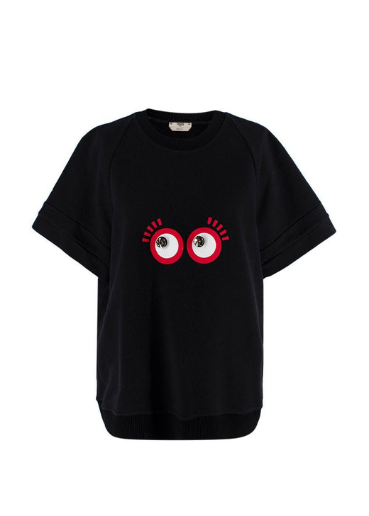Fendi Black Embellished Eye Detail T-Shirt