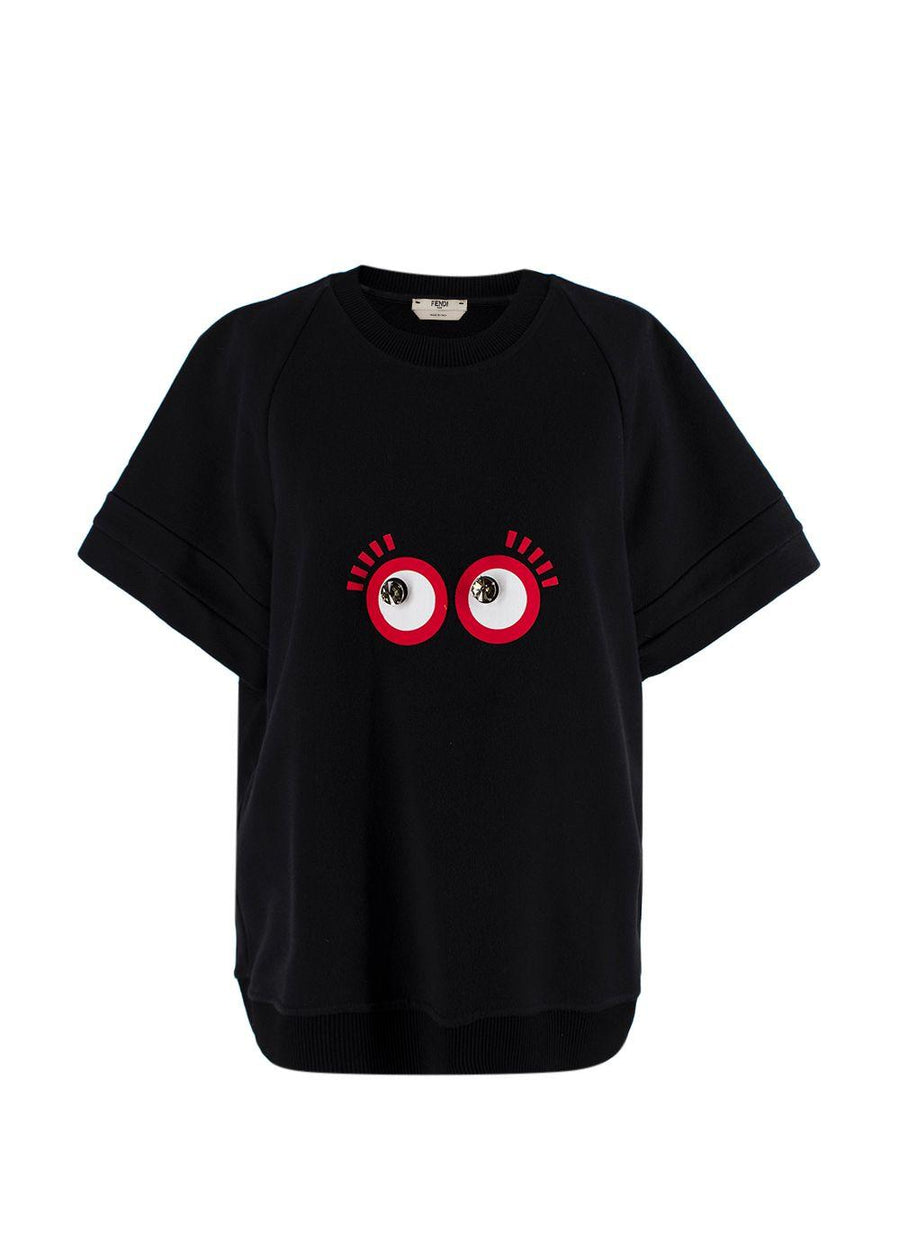 Fendi Black Embellished Eye Detail T-Shirt