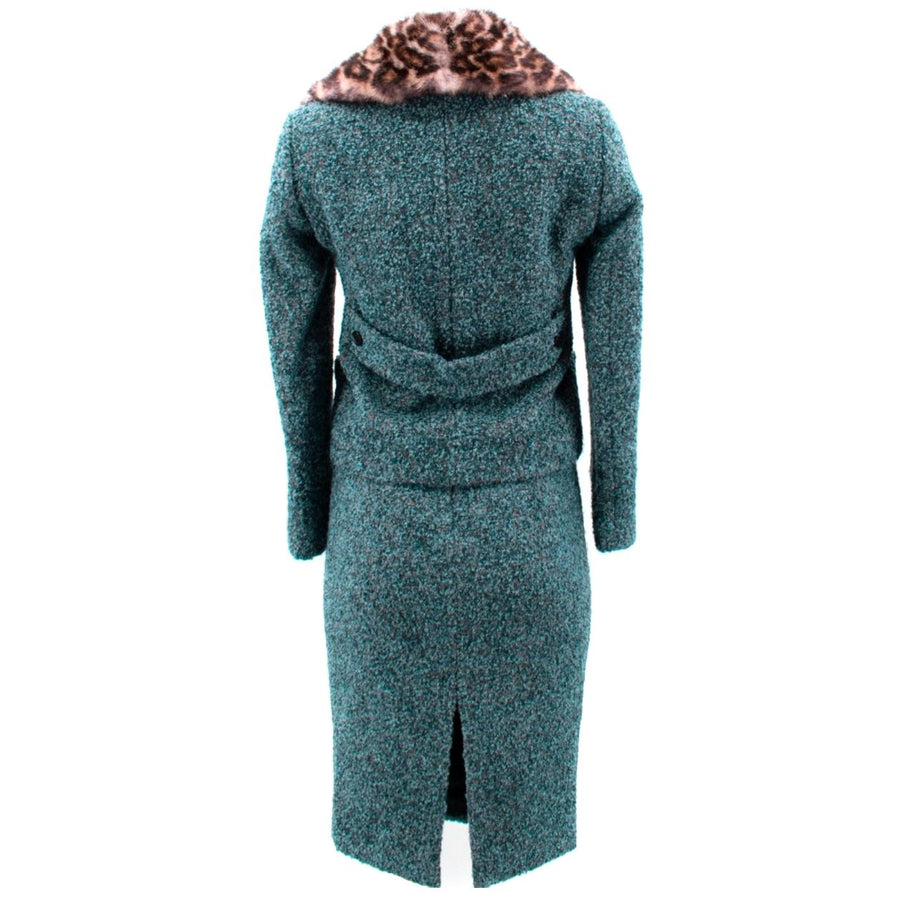 Gucci Green Alpaca & Wool Tweed Suit with Removable Mink Fur Collar
