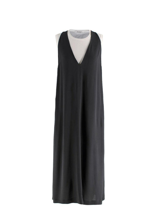 Brunello Cucinelli Double Layer White and Grey Crepe Dress