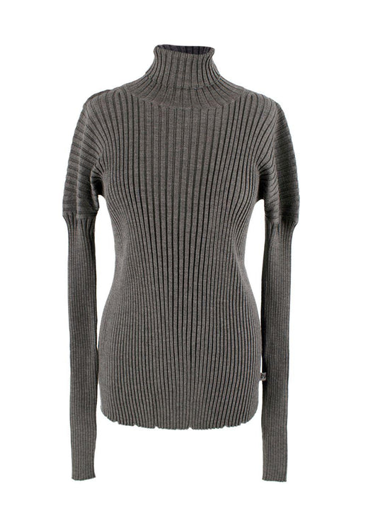 Bottega Veneta Grey Ribbed Knit Turtleneck Top