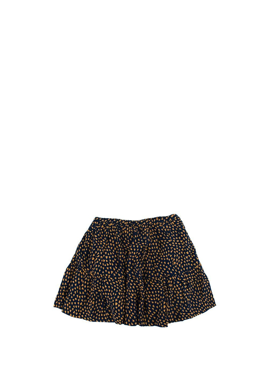 Mustard Heart Print Crepe Skater Skirt