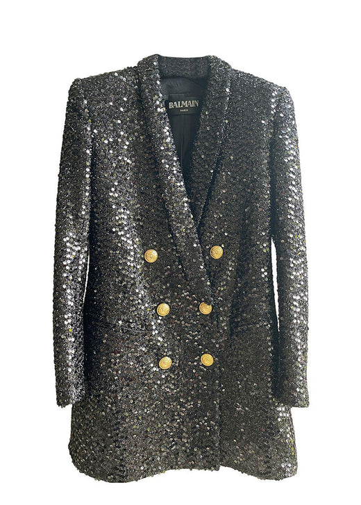 Balmain Black Sequin Double Breasted Blazer