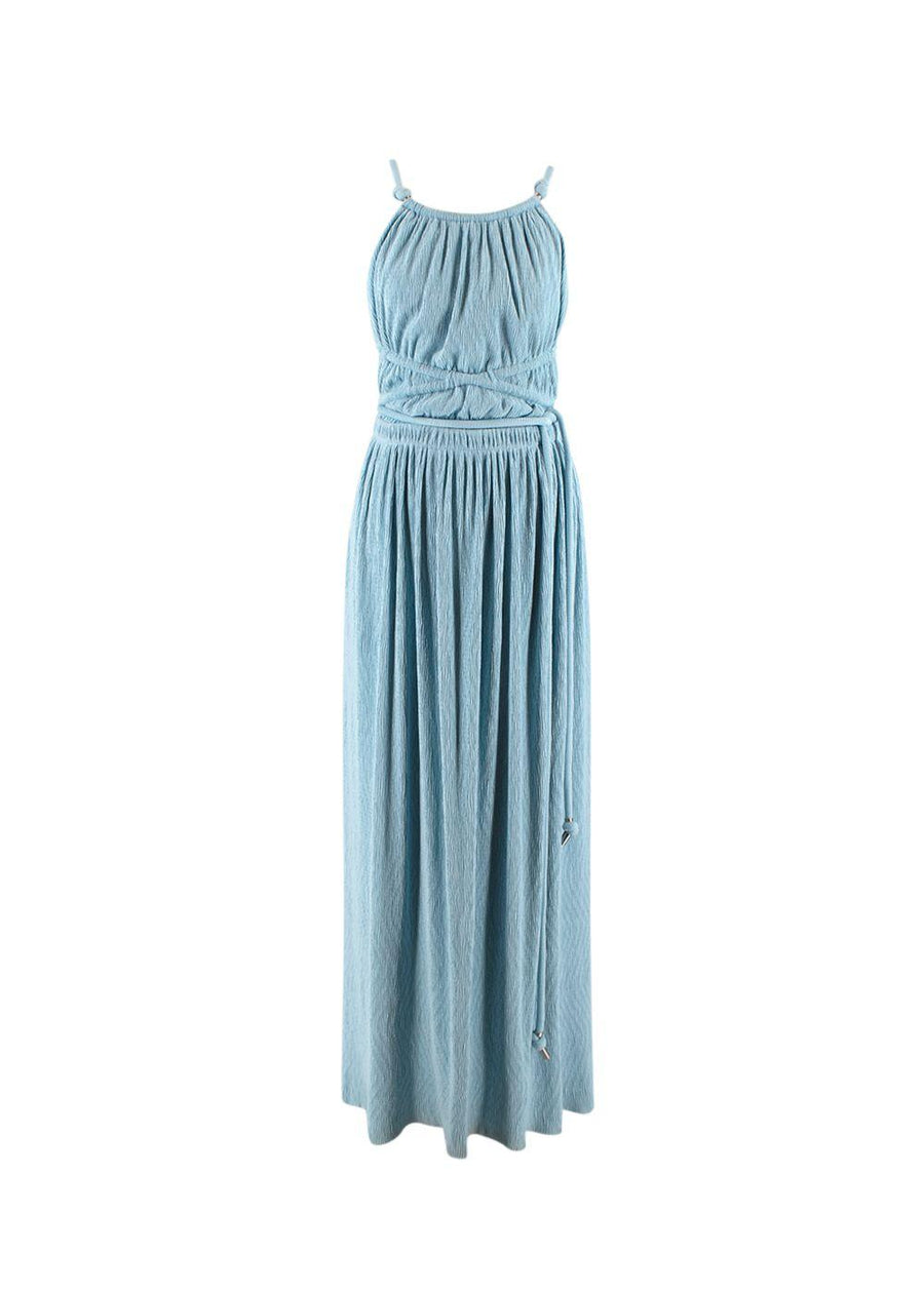 Lillee Blue Backless Plissé Maxi Dress