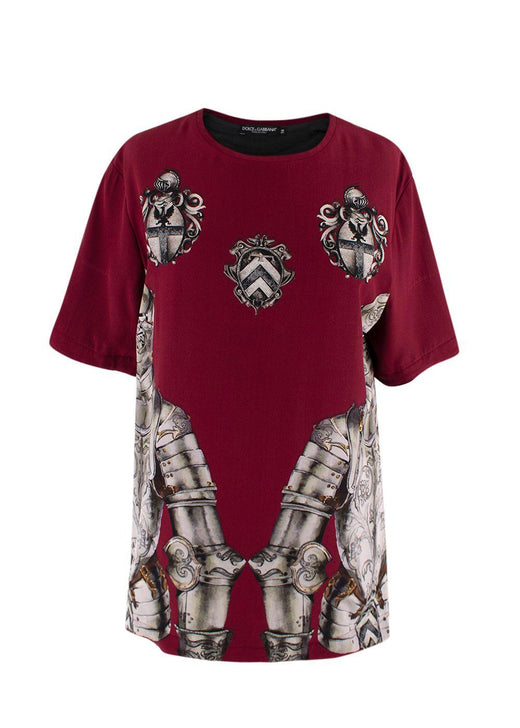 Dolce & Gabbana Burgundy Printed Lined Silk T-Shirt