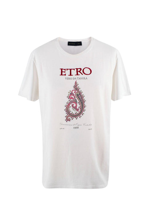 Etro White Cotton Vino da Tavola T-Shirt