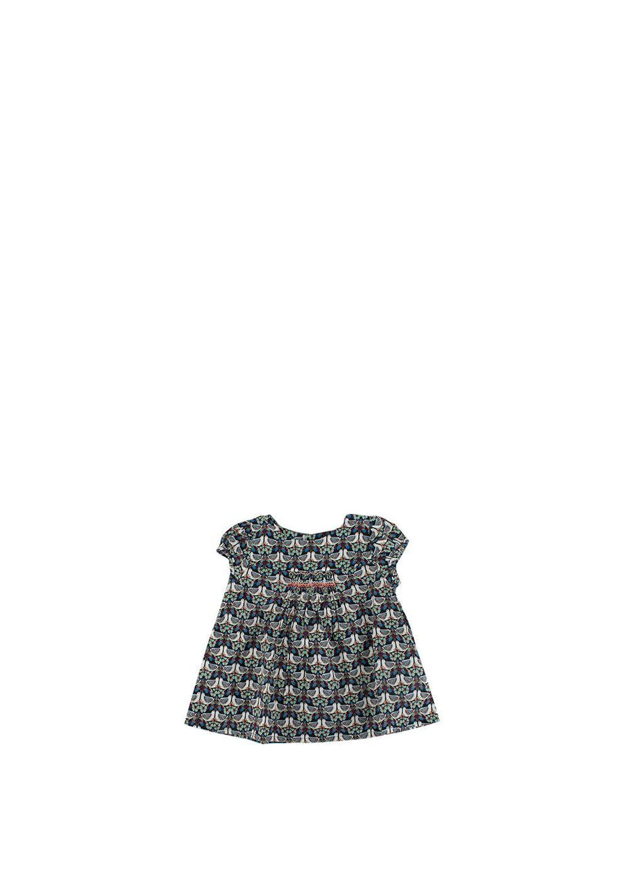 Turtledove Print Black Cotton Smocked Blouse