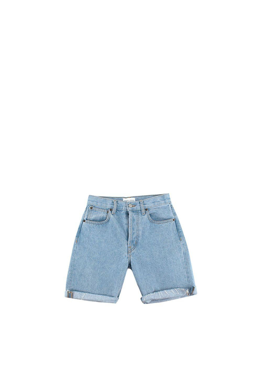 Vintage-Wash Sunset Painted Denim Shorts