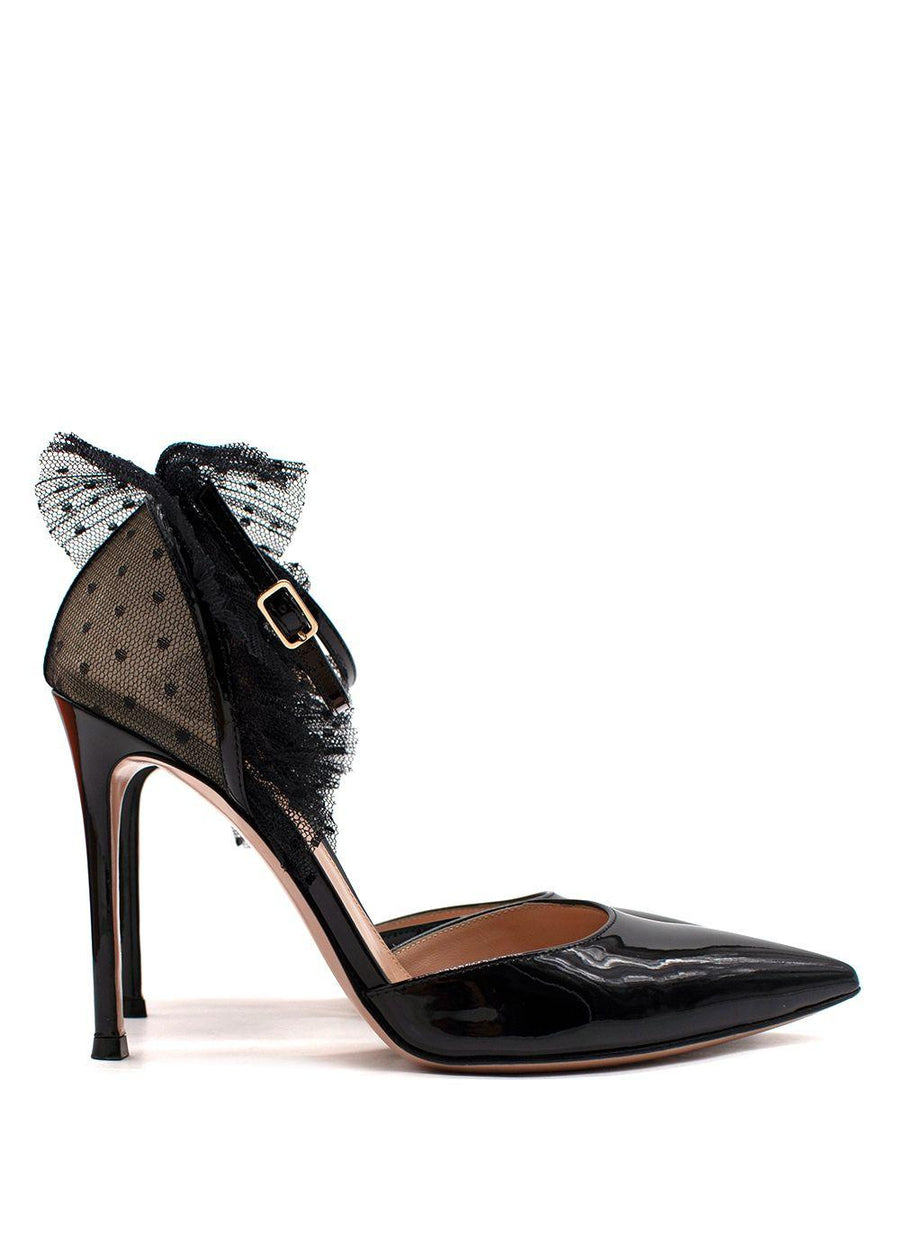 Gianvito Rossi Patent Leather Ruffle Lace Embellishment Heeled Pumps