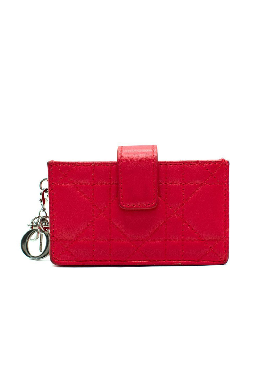 Dior Vibrant Red Leather Logo Chain Card Holder
