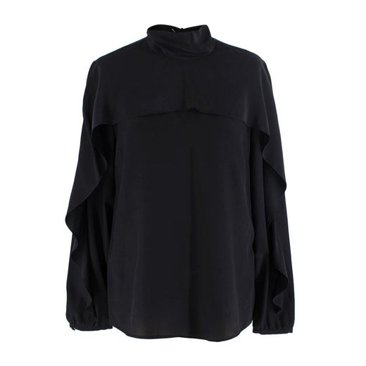 Red Valentino Black Silk Crepe Ruffled Blouse