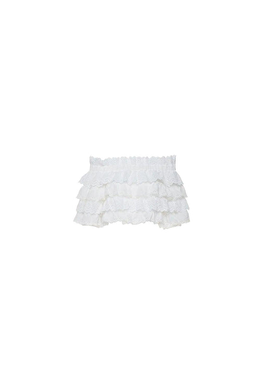 White cotton Broderie Anglaise ruffled crop top