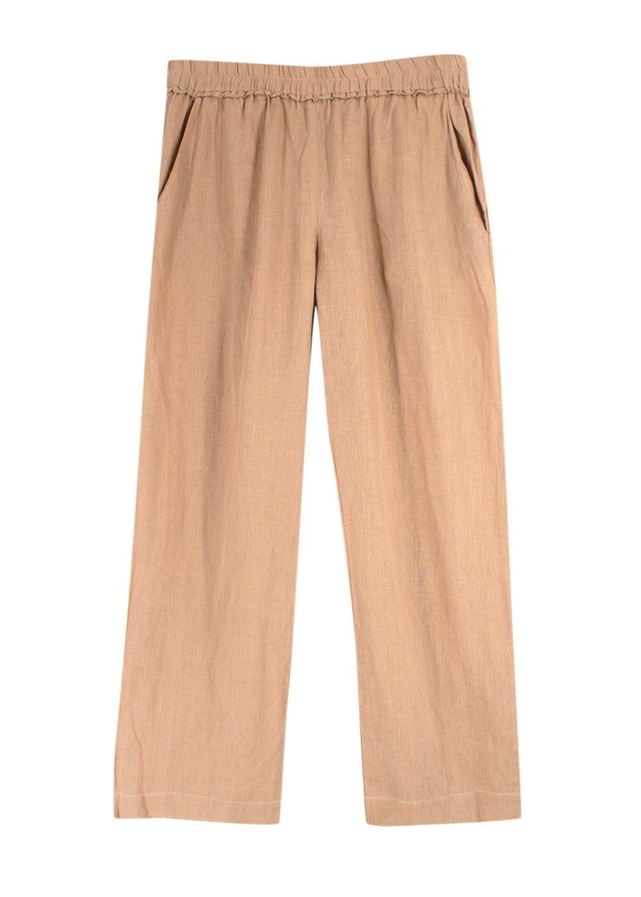 Momoni Beige Linen Wide Leg Trousers