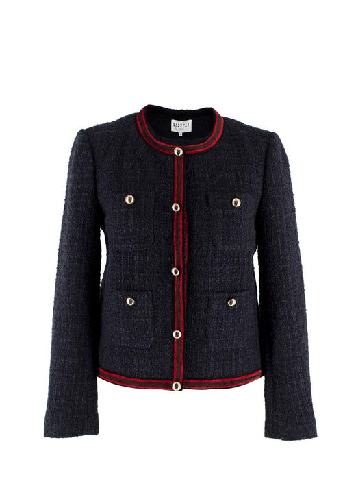 Claudie Pierlot Navy Contrast Trim Tweed Jacket