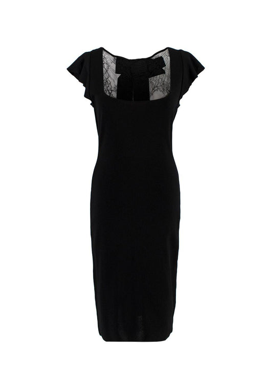 Valentino Lace Panelled Short Sleeved Black Midi Dress