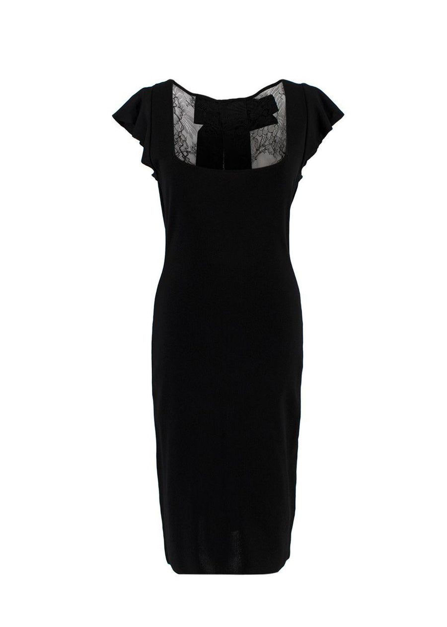 Valentino Lace Panelled Short Sleeved Black Midi Dress