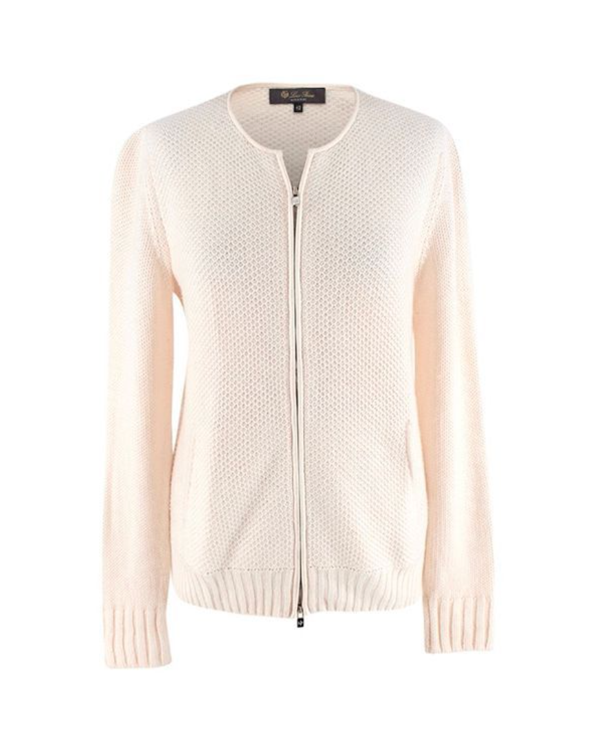 Loro Piana Ivory Knitted Cashmere Blend Zip-Up Cardigan